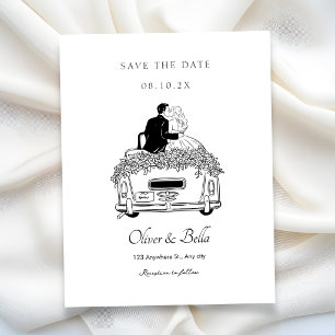 Couple ride a car wedding  invitation