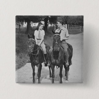Couple Riding Horses 15 Cm Square Badge