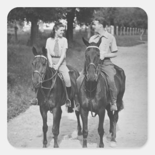 Couple Riding Horses Square Sticker
