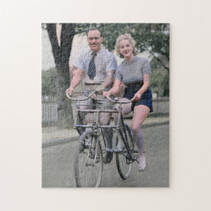 Couple Riding Malvern Star Bike 1930s Colour Redux Jigsaw Puzzle