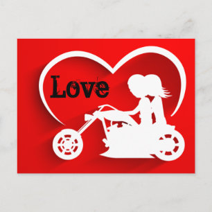 Couple Riding Motorcycle, Heart and Love Postcard