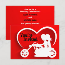 Couple Riding Motorcycle, Heart Wedding Invitation