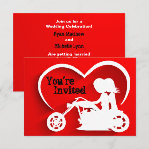Couple Riding Motorcycle, Heart Wedding Invitation