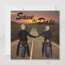Couple Riding Motorcycles at Sunset Wedding