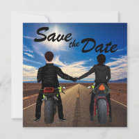 Couple Riding Motorcycles on Sunny Highway Wedding