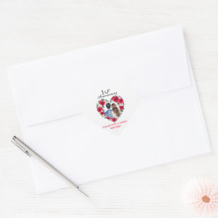 Couple Roses watercolor 10th Wedding Anniversary Heart Sticker