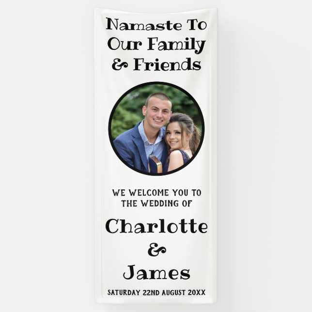 Couple Round Photo Black And White Wedding Welcome Banner (Vertical)