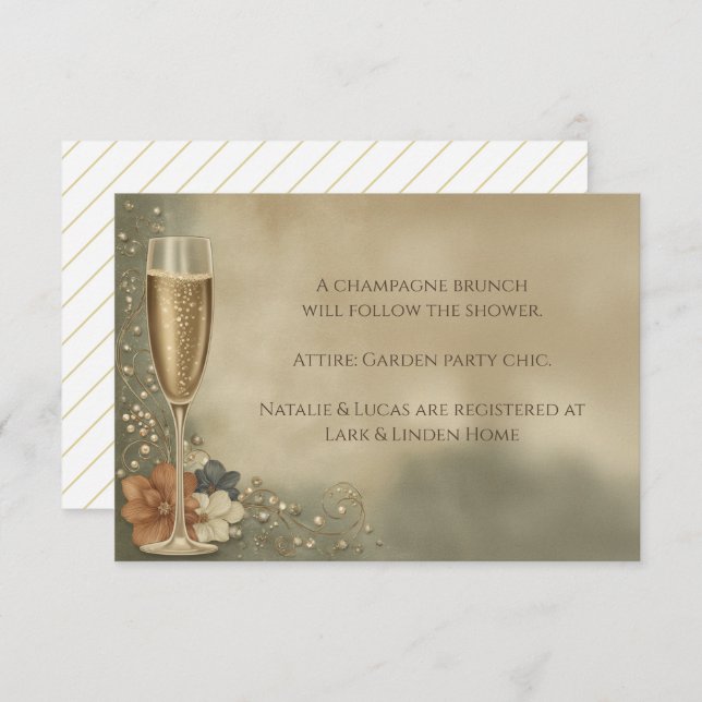 Couple’s Champagne Floral Wedding Shower Enclosure Card (Front/Back)