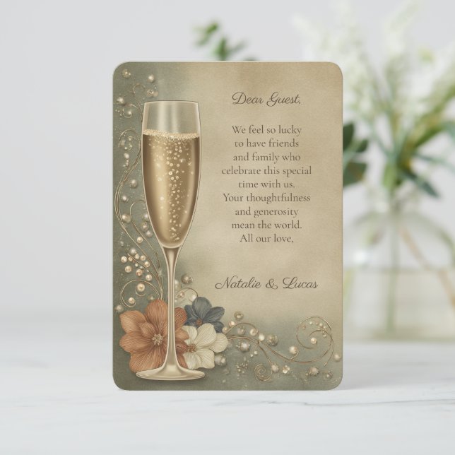Couple’s Champagne Floral Wedding Shower Thank You Card (Standing Front)