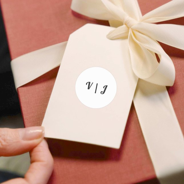 Couple’s Initials on Black and White Small Classic Round Sticker (Black and white small round sticker)