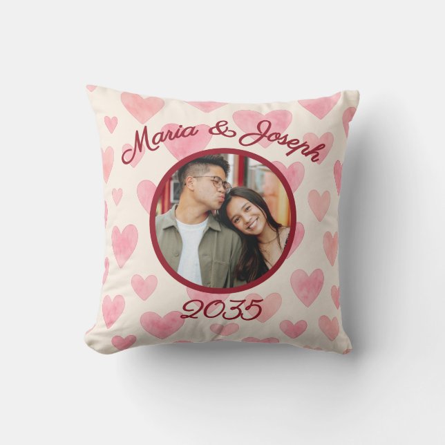 Couple’s Love Photo Watercolor Heart Pillow (Front)