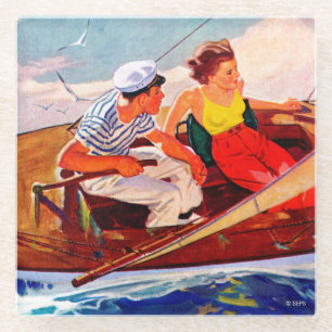 Couple Sailing by R.J. Cavaliere Glass Coaster