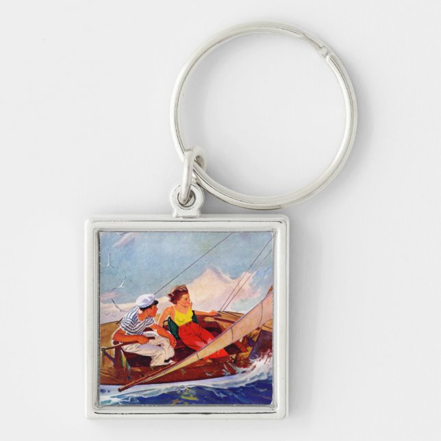 Couple Sailing by R.J. Cavaliere Key Ring (Front)