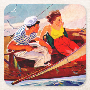 Couple Sailing by R.J. Cavaliere Square Paper Coaster