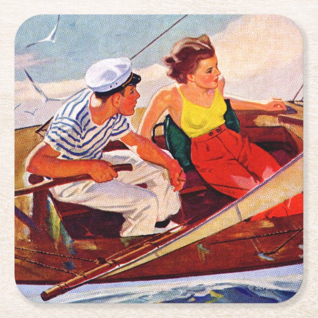 Couple Sailing by R.J. Cavaliere Square Paper Coaster (Front)