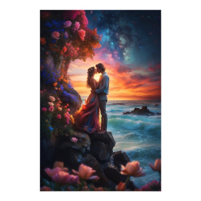 *~* Couple  Sea Moon Fantasy Romantic Flower AP51  Photo Print (Front)