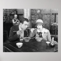 Couple sharing a noodle in a restaurantvintage, fo