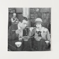 Couple sharing a noodle in a restaurantvintage, fo