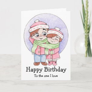 Couple Sharing A Scarf Birthday Card