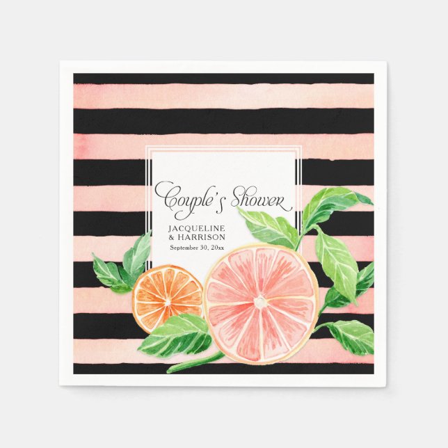 Couple Shower Black Pink Grapefruit Orange Citrus Napkin (Front)