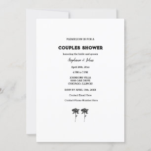 Couple Shower Black White Floral Simple Wedding Invitation