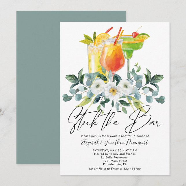 Couple Shower Cocktail Drinks Floral Invitation (Front/Back)