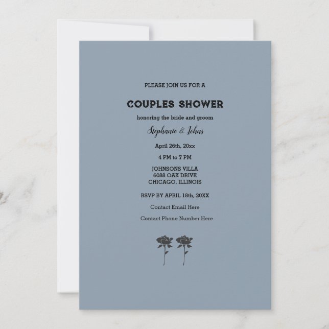 Couple Shower Dusty Blue Black Floral Wedding Invitation (Front)