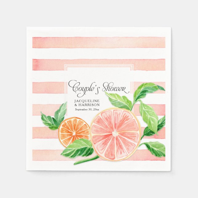 Couple Shower Modern Pink Grapefruit Orange Citrus Napkin (Front)