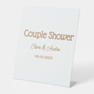 couple shower name date brown pink pastel wedding pedestal sign