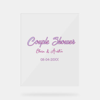 couple shower name date grey trendy simple pink acrylic sign