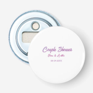 couple shower name date grey trendy simple pink bottle opener