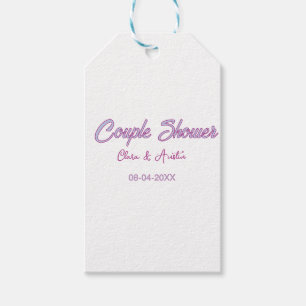 couple shower name date grey trendy simple pink gift tags