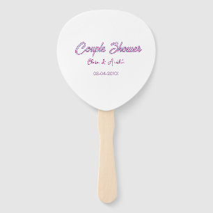 couple shower name date grey trendy simple pink hand fan