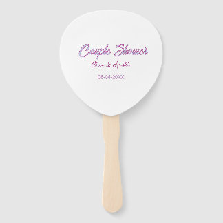 couple shower name date grey trendy simple pink hand fan