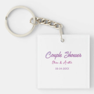 couple shower name date grey trendy simple pink key ring