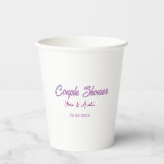 couple shower name date grey trendy simple pink paper cups