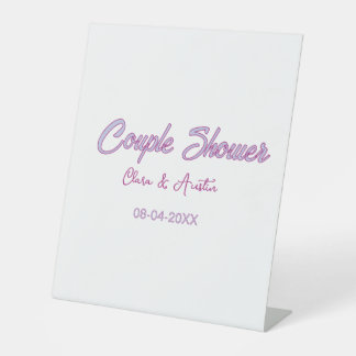 couple shower name date grey trendy simple pink pedestal sign