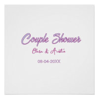 couple shower name date grey trendy simple pink