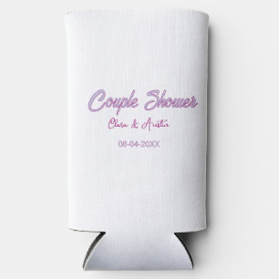 couple shower name date grey trendy simple pink seltzer can cooler