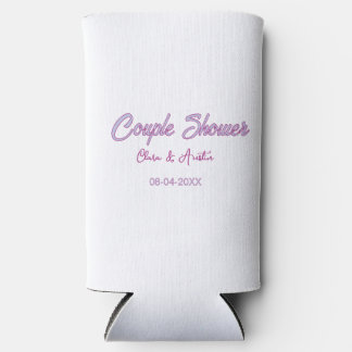 couple shower name date grey trendy simple pink seltzer can cooler