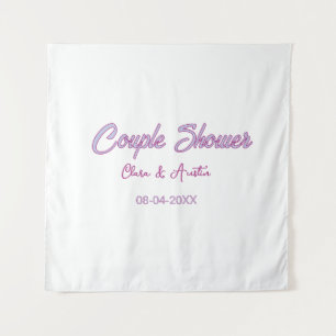 couple shower name date grey trendy simple pink tapestry