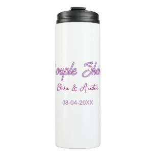couple shower name date grey trendy simple pink thermal tumbler