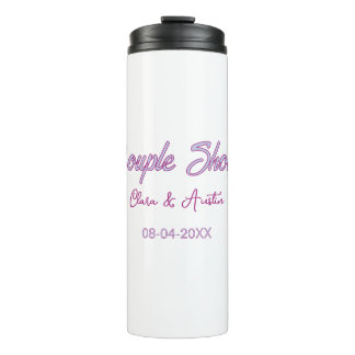 couple shower name date grey trendy simple pink thermal tumbler