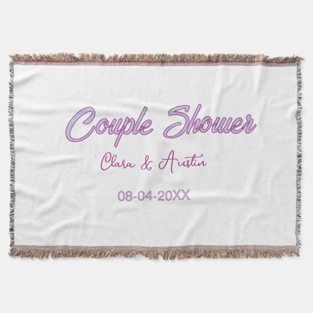couple shower name date grey trendy simple pink throw blanket (Front)