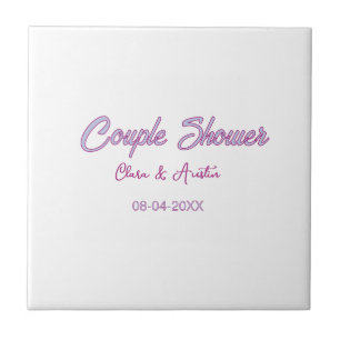 couple shower name date grey trendy simple pink tile