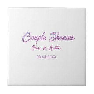 couple shower name date grey trendy simple pink tile