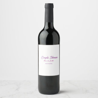 couple shower name date grey trendy simple pink wine label