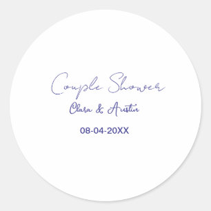 couple shower name date purple trendy simple minim classic round sticker