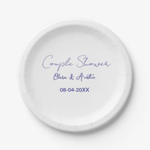 couple shower name date purple trendy simple minim paper plate