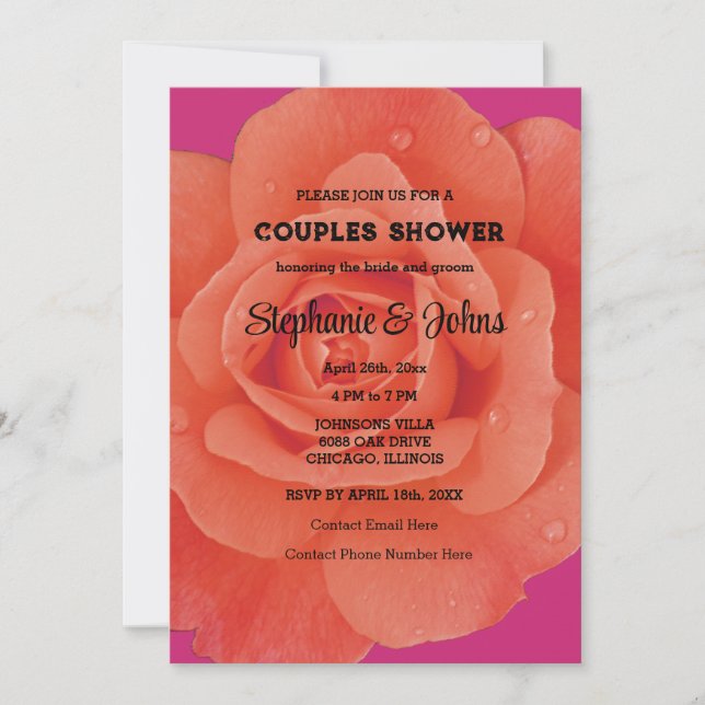 Couple Shower Pink Orange Floral Colourful Wedding Invitation (Front)